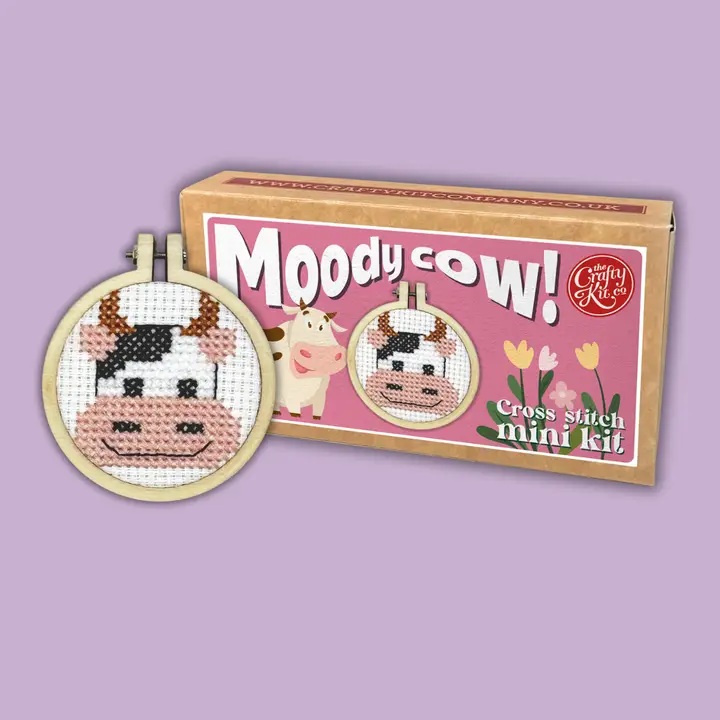Mini Matchbox Cross Stitch Kit // Moody Cow