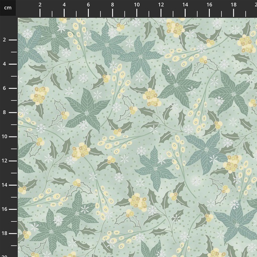 [4592-822] We Love Christmas // Style MCS25-05 LtDustyGreen Silver Poinsettia